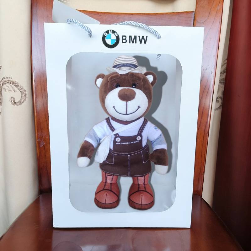 With a dress and a bear and a bag